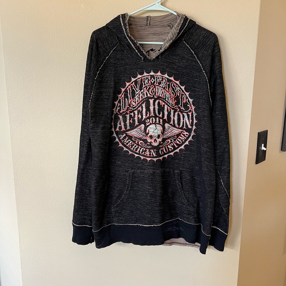 Affliction Reversible Pullover with Hood Size XXL